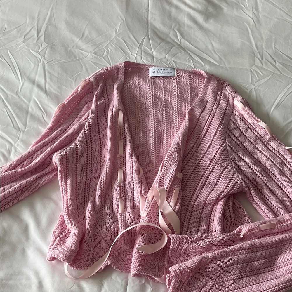 American threads ribbon tie knit sweater